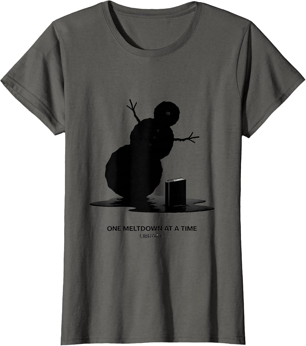 Women's One Meltdown At A Time Library Teacher Christmas Snowman T-Shirt - Asphalt Grey