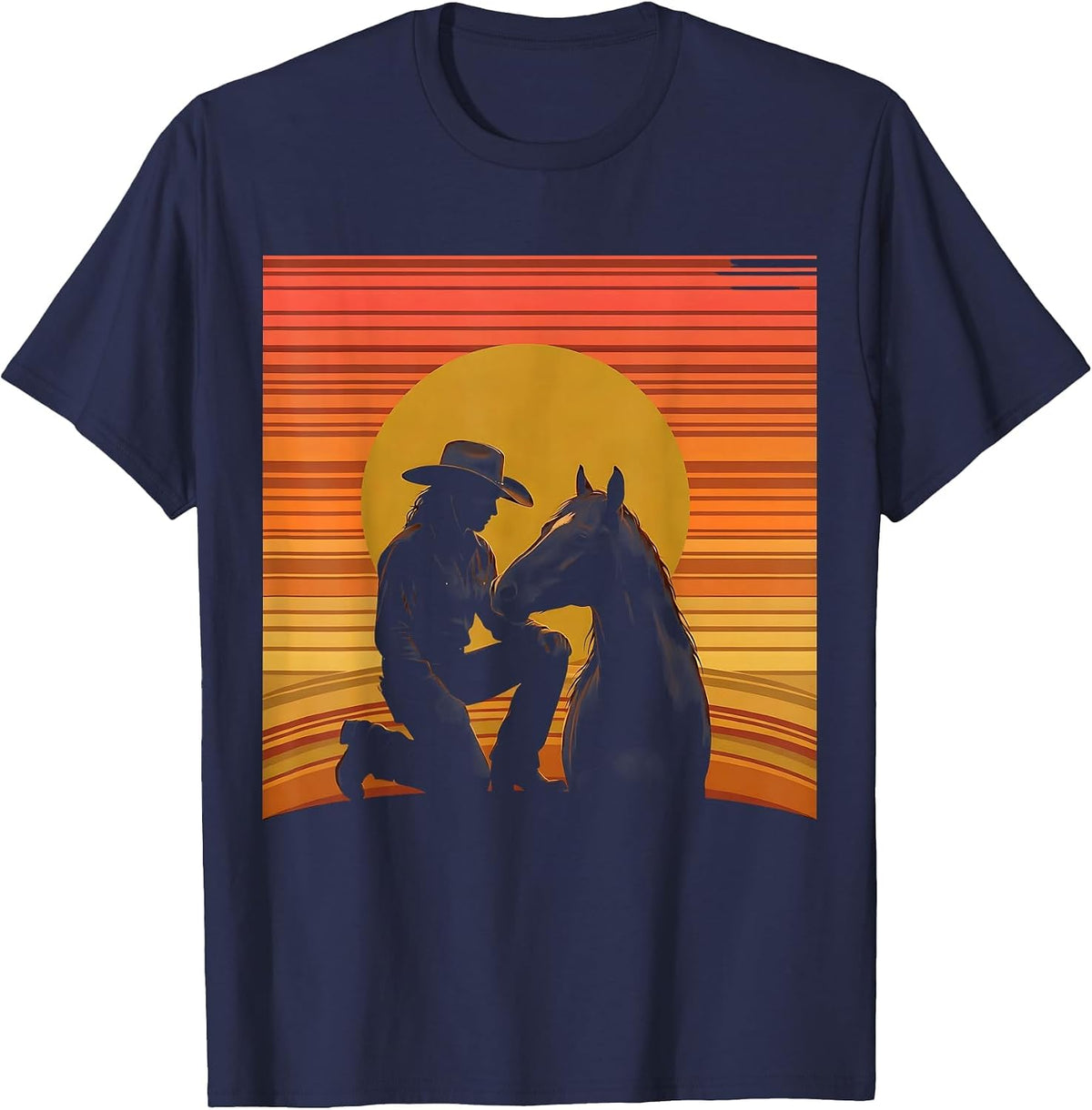 Men's Cowgirl and Horse at Dusk Rodeo Graphic T-Shirt - Navy Blue
