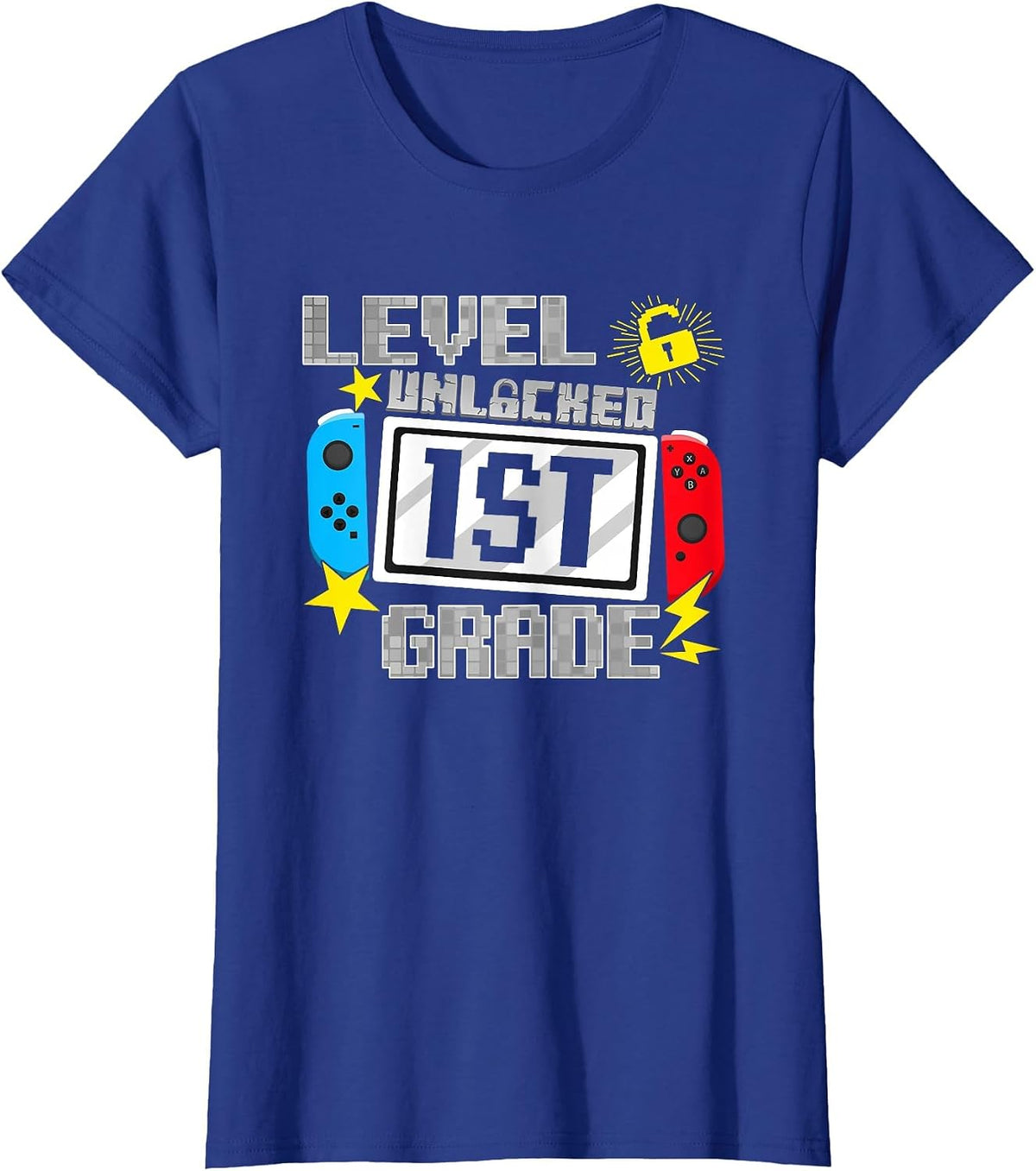 First Day of 1st Grade Level Unlocked Game Back to School T-Shirt - Royal Blue