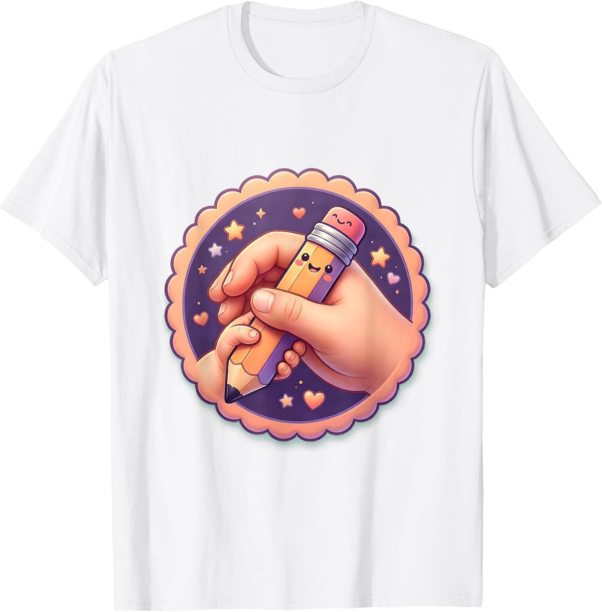 Men's Sped Teacher Hands Guiding Pencil Grip Illustration T-Shirt - White