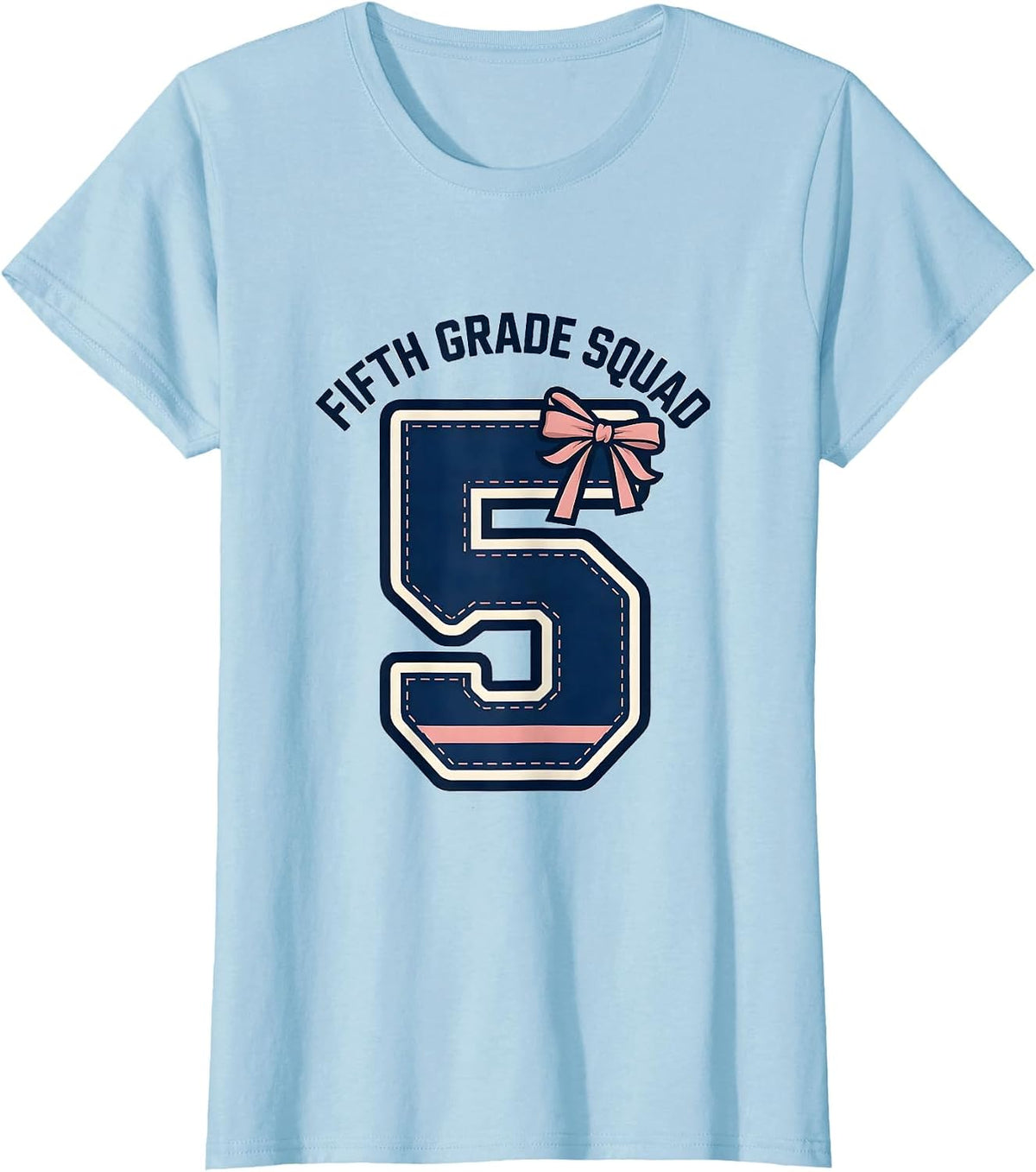 Women's Fifth Grade Squad Coquette Bow Back To School Girly Preppy T-Shirt - Baby Blue