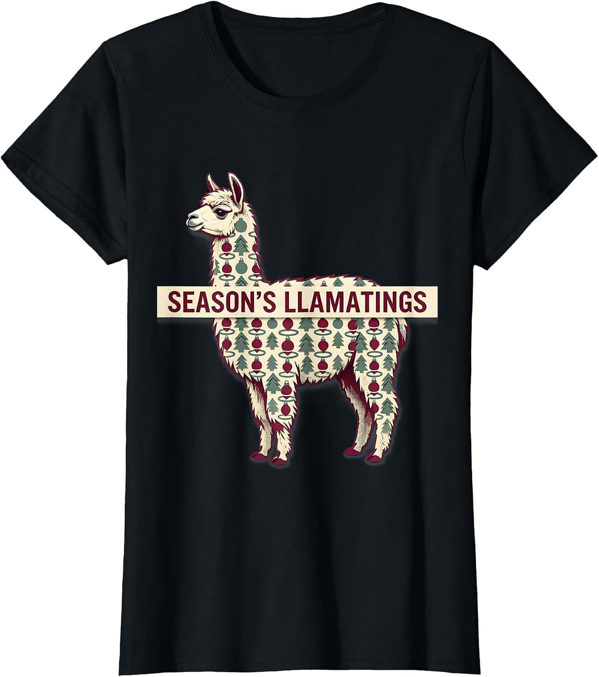 Season's Llamatings Funny Llama Christmas Animal Lover T-Shirt - Black