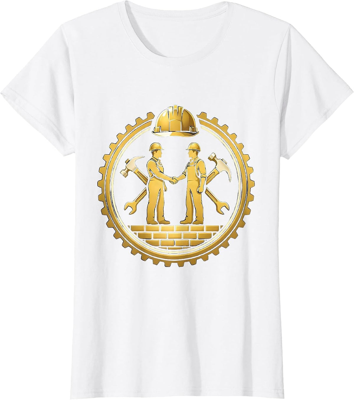 Workers Handshake Over Foundation Graphic Tee T-Shirt - White