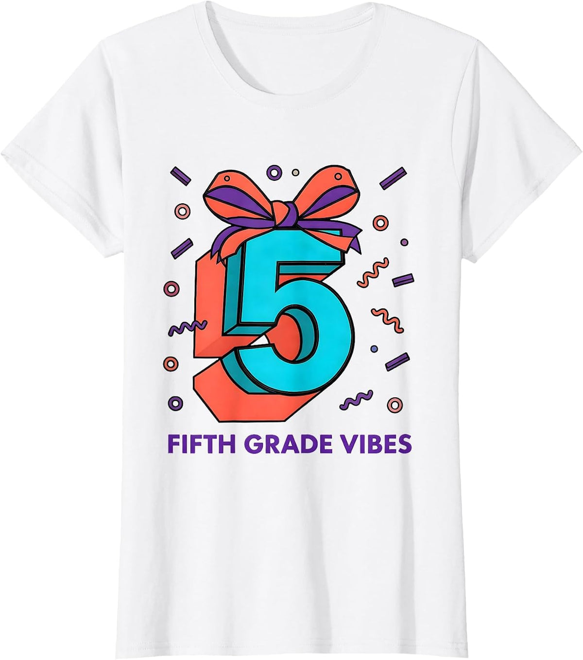 Fifth Grade Vibes Memphis Postmodern Coquette Bow Back T-Shirt - White