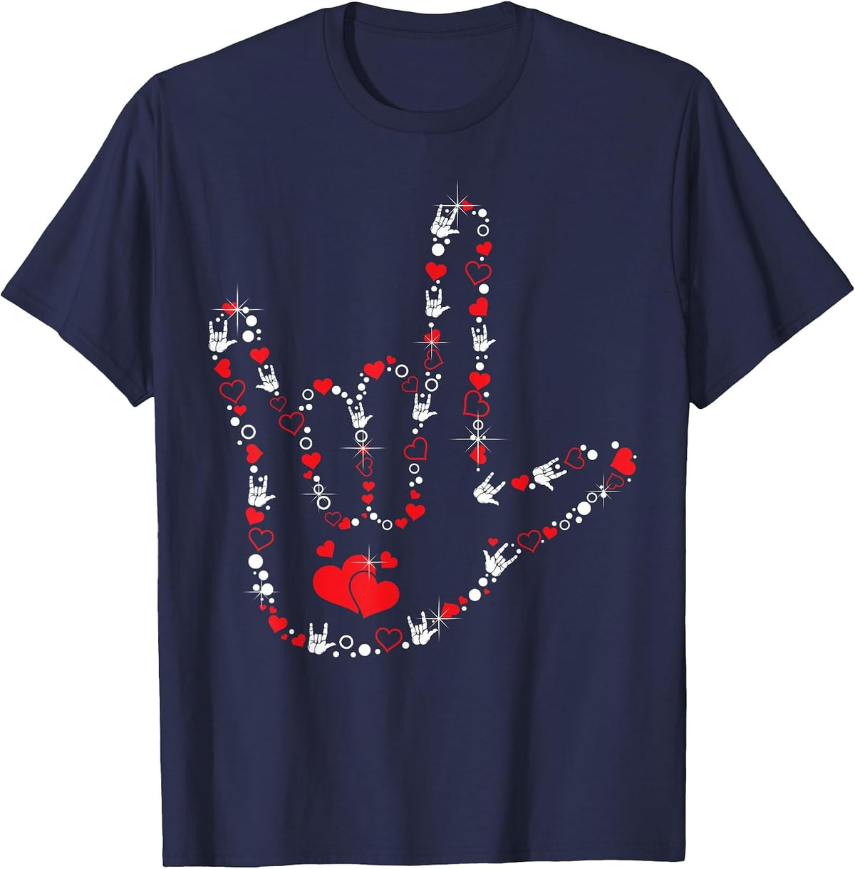 Love Sign Language Heart ASL Deaf Valentine's Day T-Shirt - Navy Blue