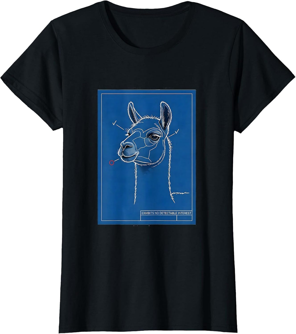 Women's Exhibits No Detectable Interest Funny Llama Alpaca Humor T-Shirt - Black