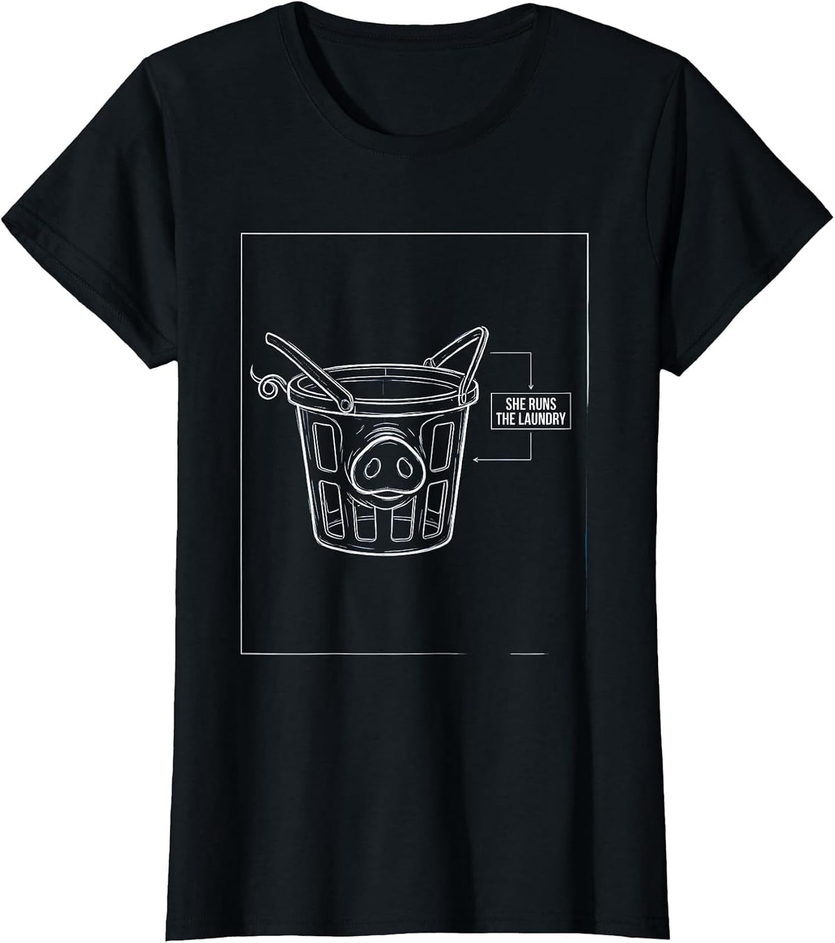 She Runs The Laundry Funny Pig Lover Farm Animal Humor T-Shirt - Black