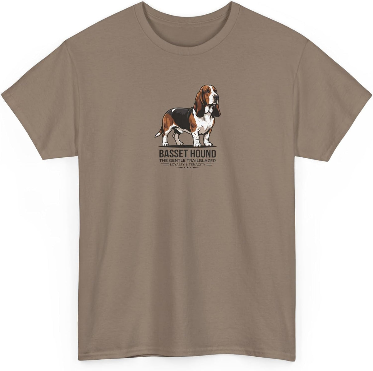 Tenacious Basset Hound Graphic Tee | Loyal Trailblazer Dog Breed Gift Shirt - Brown Savana