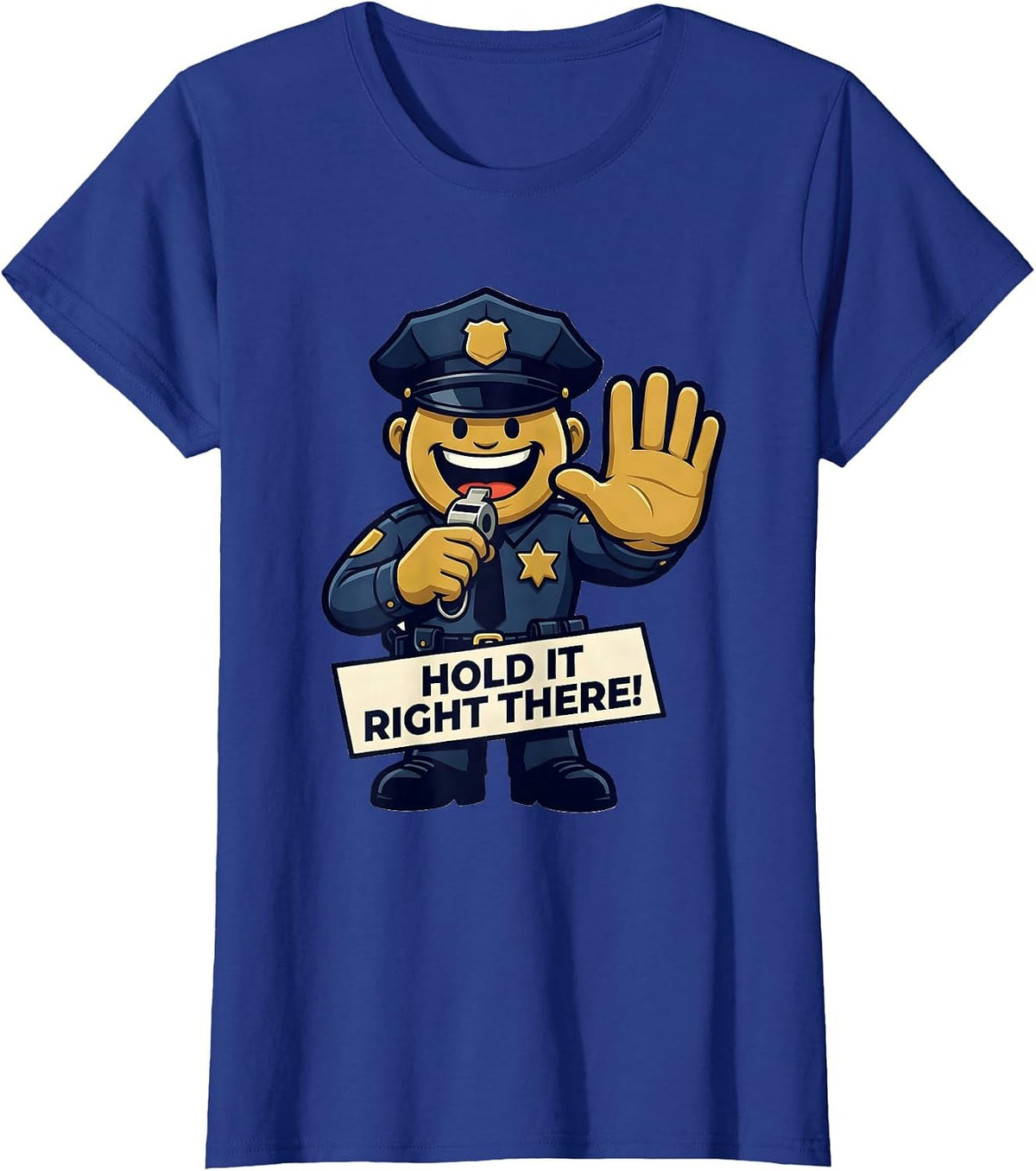 Women's Hold It Right There! Police Officer Halloween Costume T-Shirt - Royal Blue