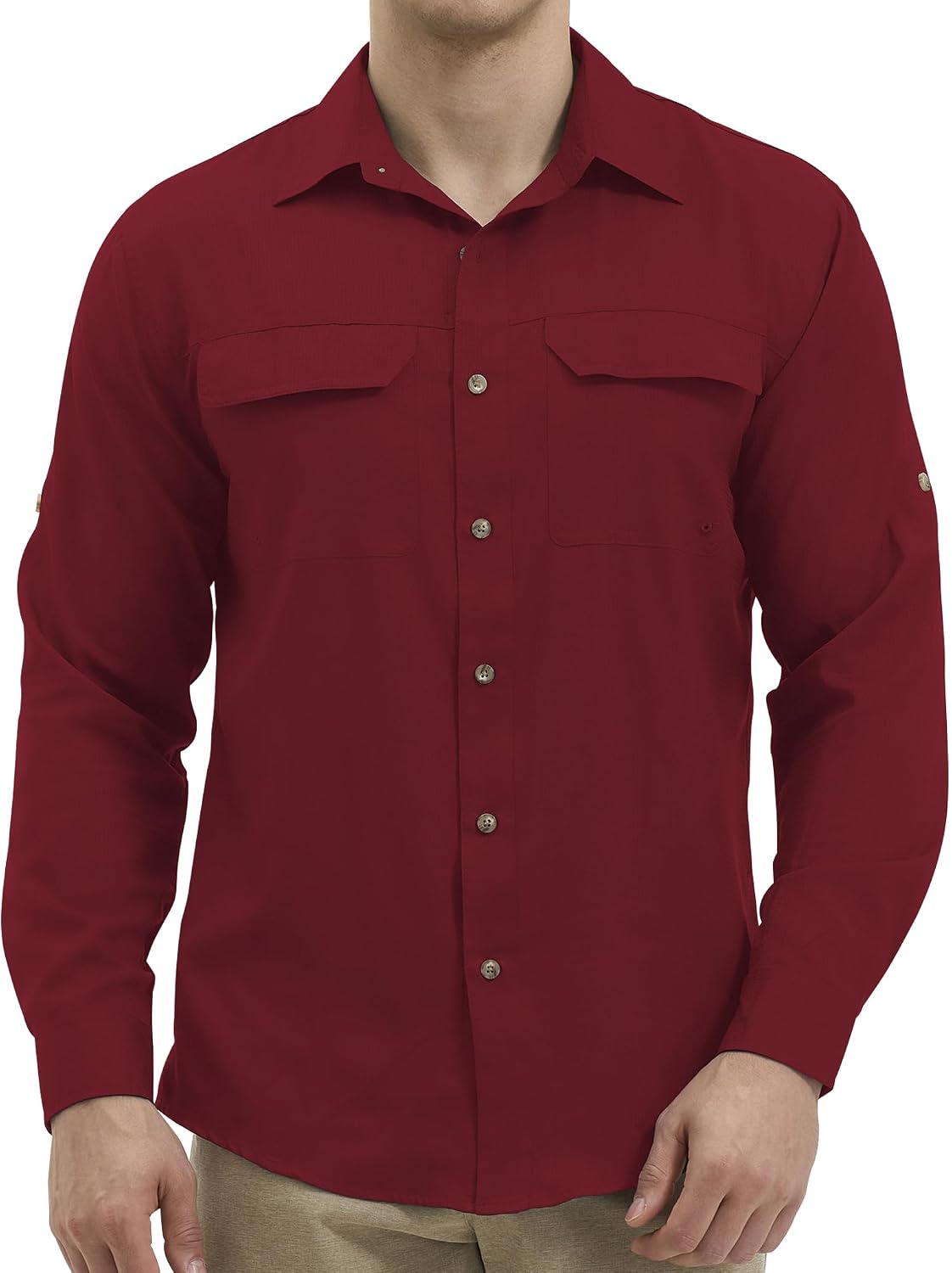 Men's UPF 50+ Sun Shirt Long Sleeve Quick-Dry for Fishing & Hiking - Tasty Red