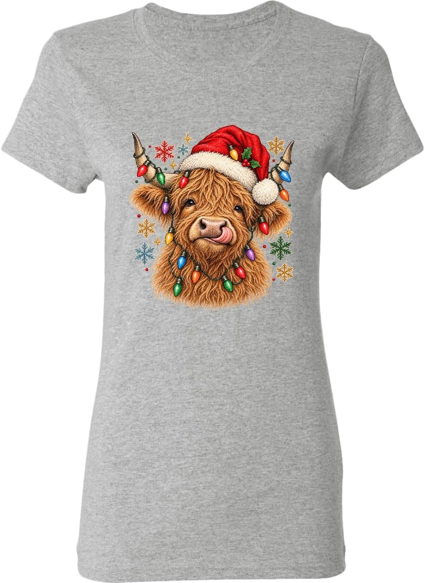 inktastic Highland Cow Christmas Women's T-Shirt - 0060 Heather Grey