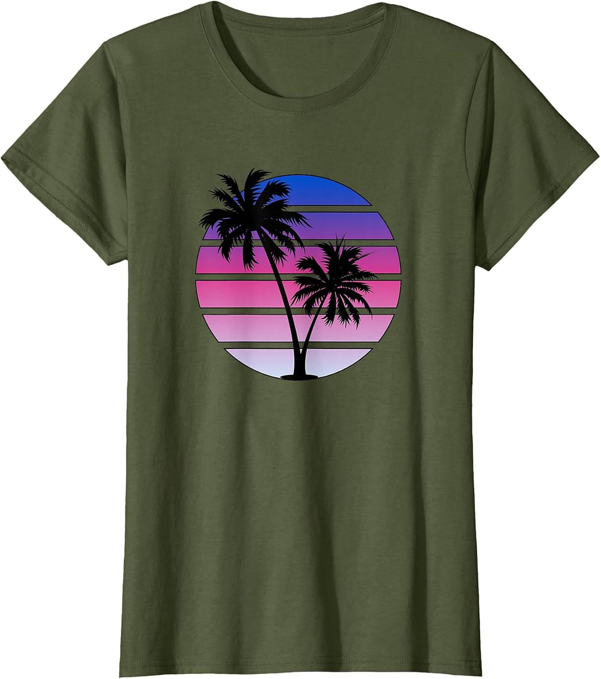 Synthwave Sunset T-Shirt - Olive Green