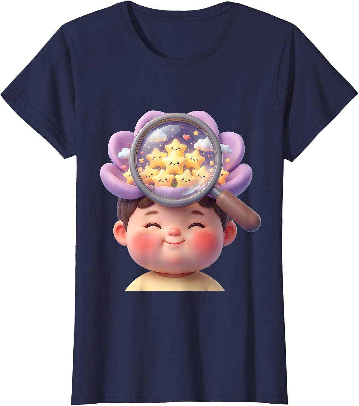 Women's Special Education Magnifying Glass Stars Child Mind T-Shirt - Navy Blue