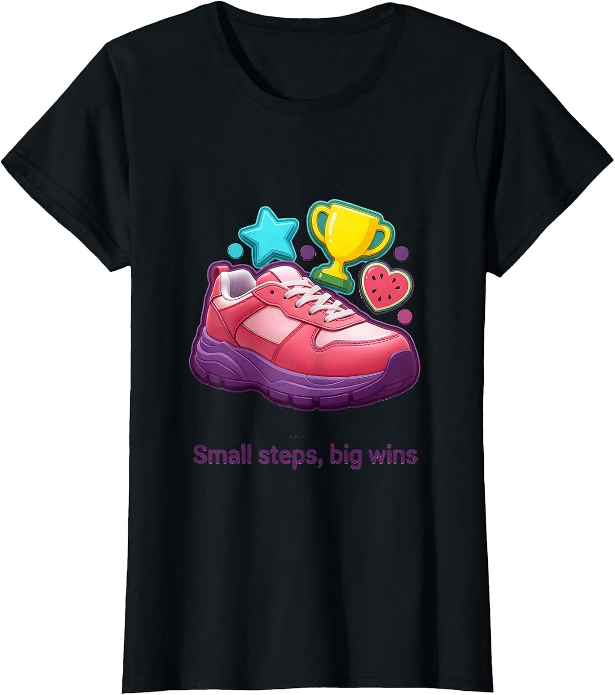Women's Small Steps Big Wins Special Education Design T-Shirt - Black