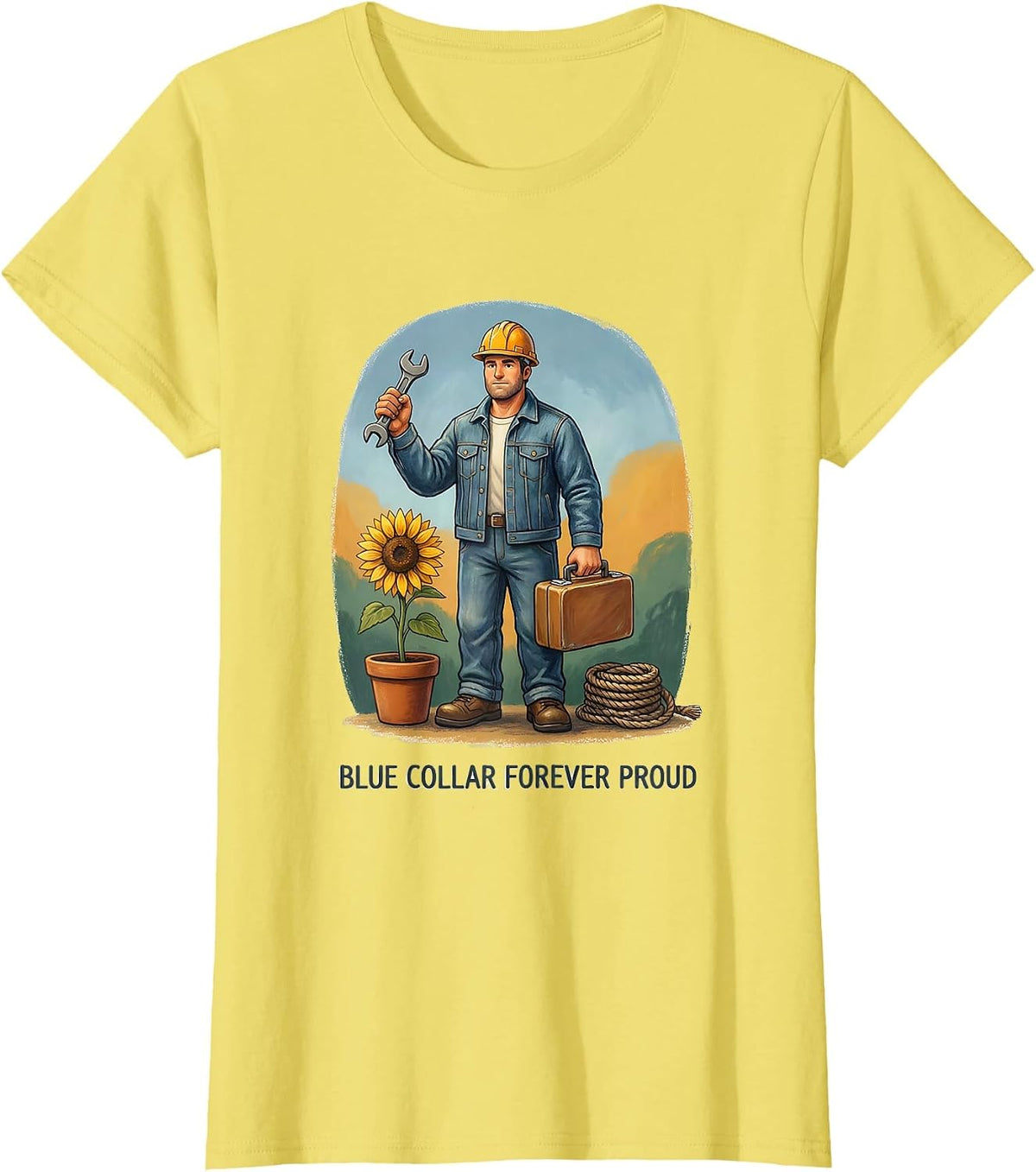 Blue Collar Forever Proud Labor Day Design T-Shirt - Lemon Yellow