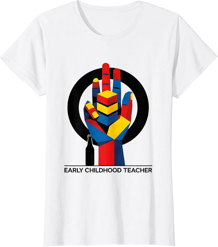 Women's Early Childhood Teacher Bauhaus Modernist Daycare Provider T-Shirt - White