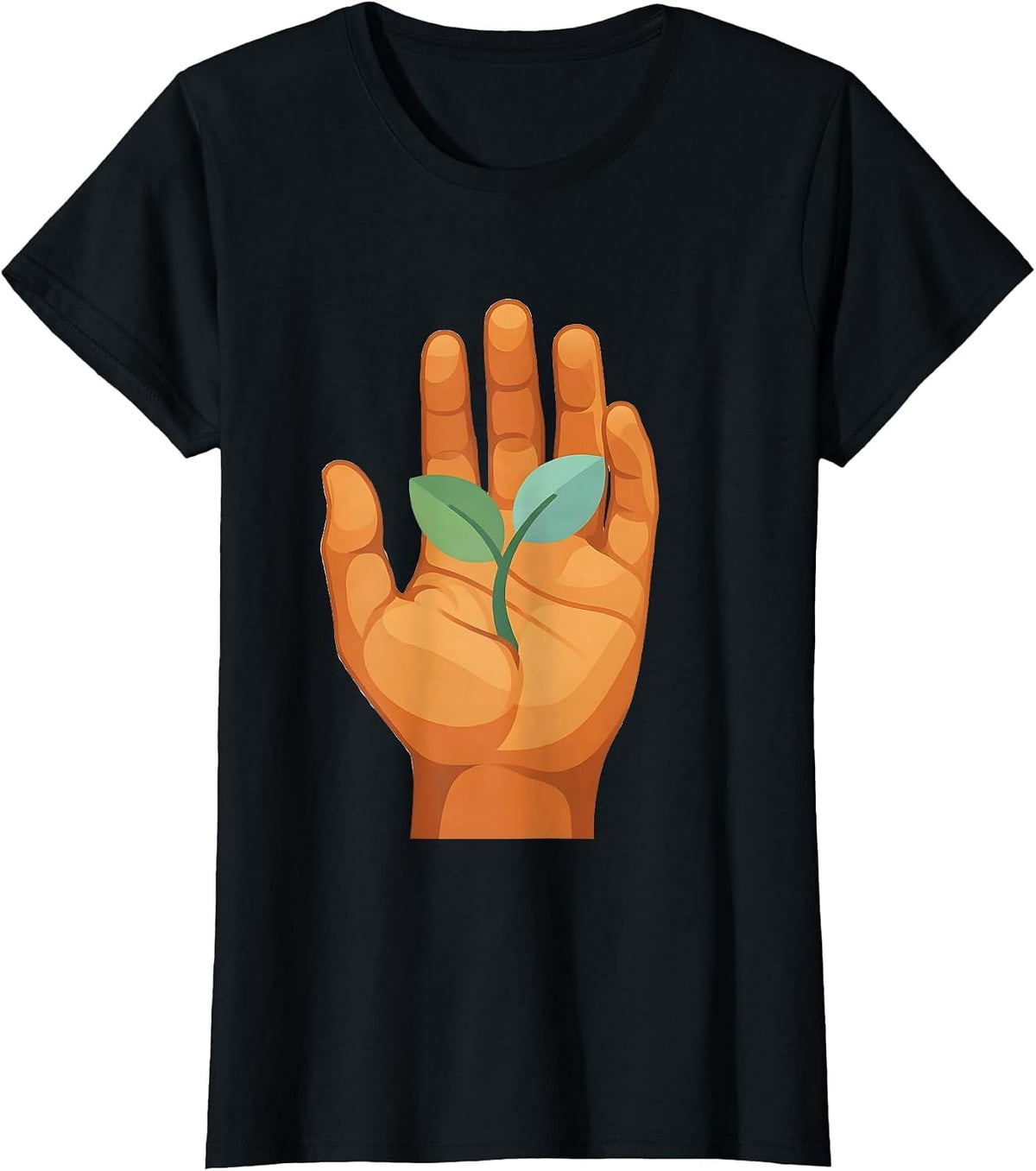 Women's Occupational Therapy Open Hand Sprout Growth Design T-Shirt - Black