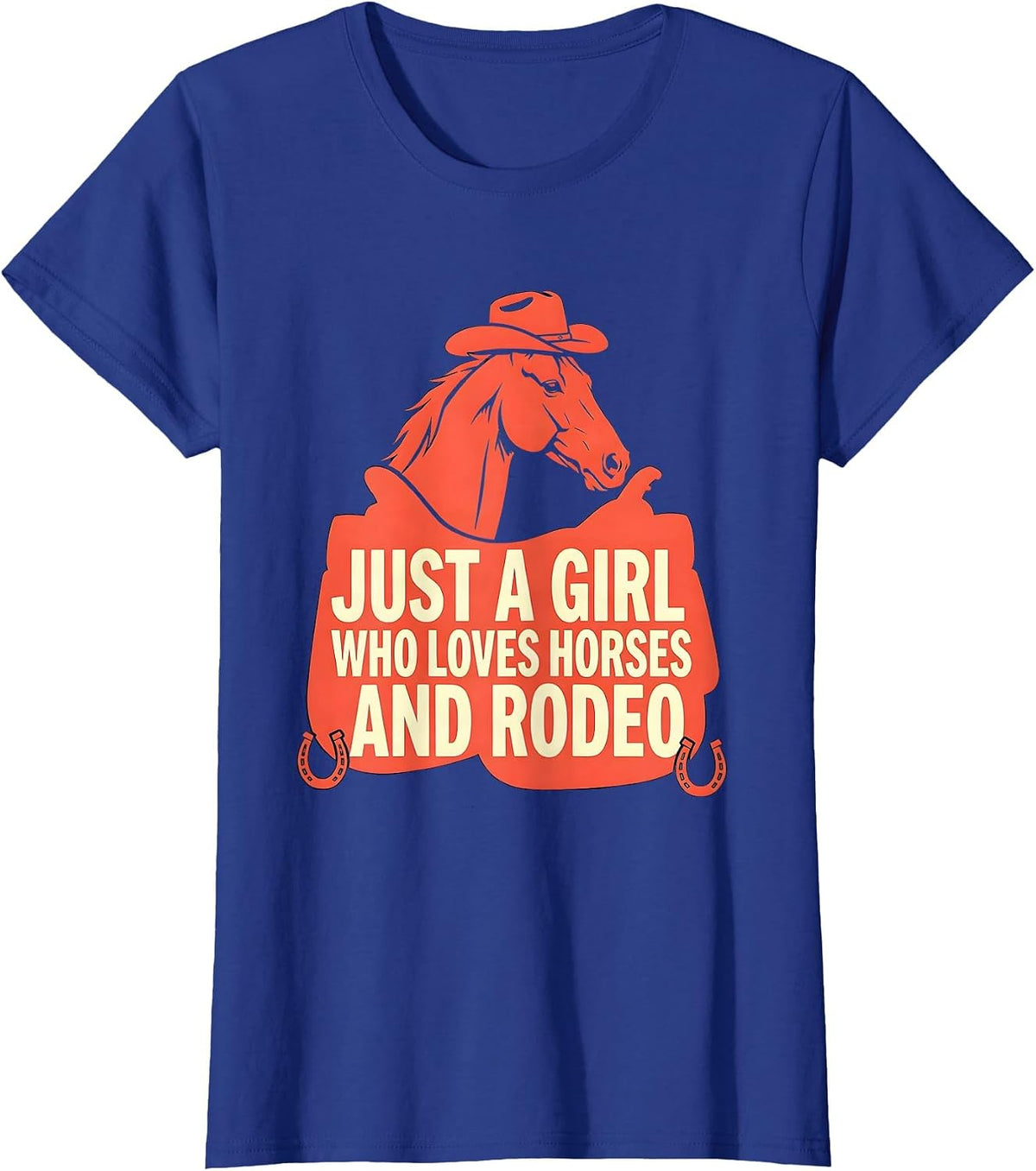 Women's Just A Girl Who Loves Horses And Rodeo Funny Cowgirl Western T-Shirt - Royal Blue