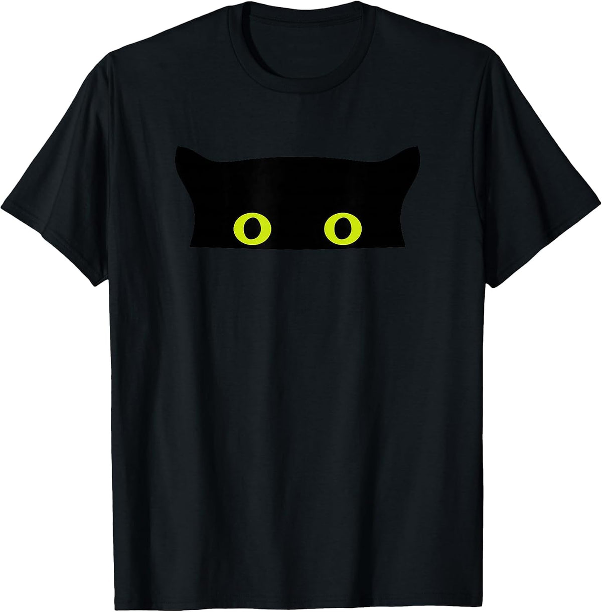 Funny Animal Black Cat Face Peeking Eyes T-Shirt - Black