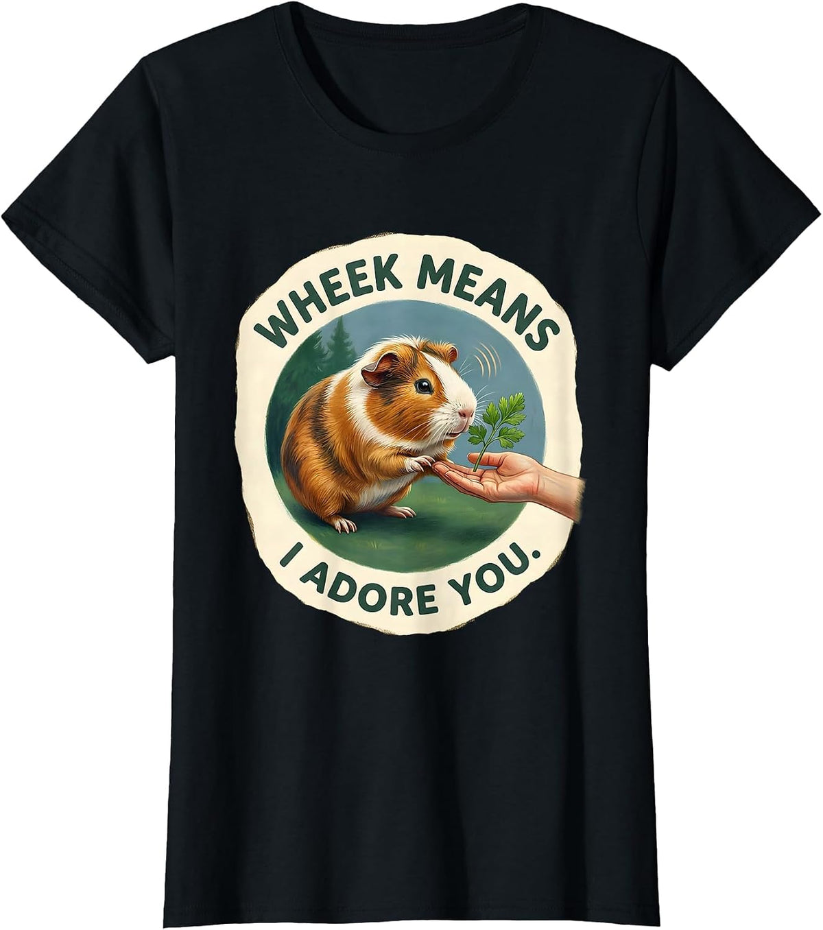 Wheek Means I Adore You Funny Guinea Pig Lover Storybook Art T-Shirt - Black