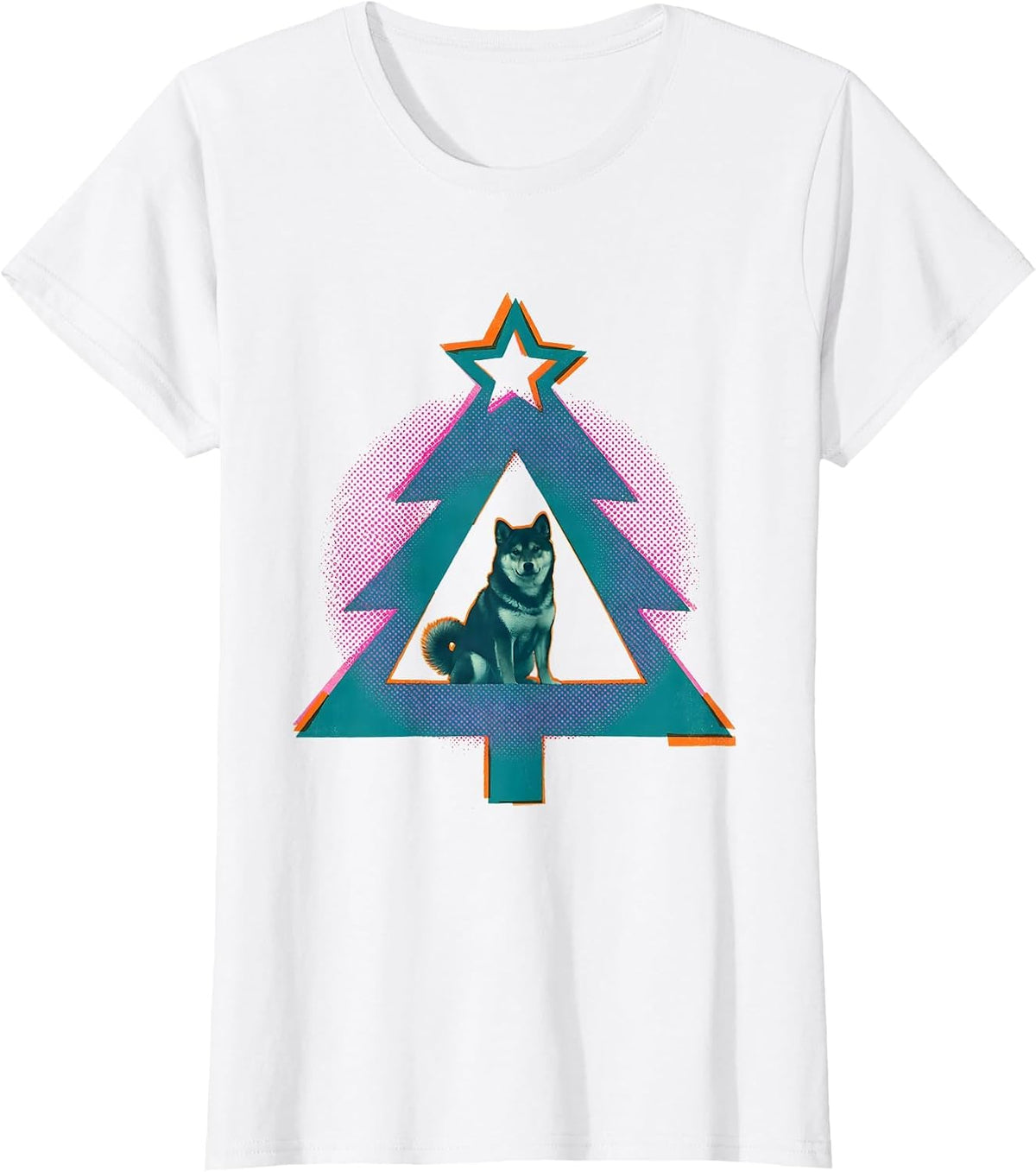 Triangular Christmas Tree Shiba Inu Dog Lover Humor T-Shirt - White