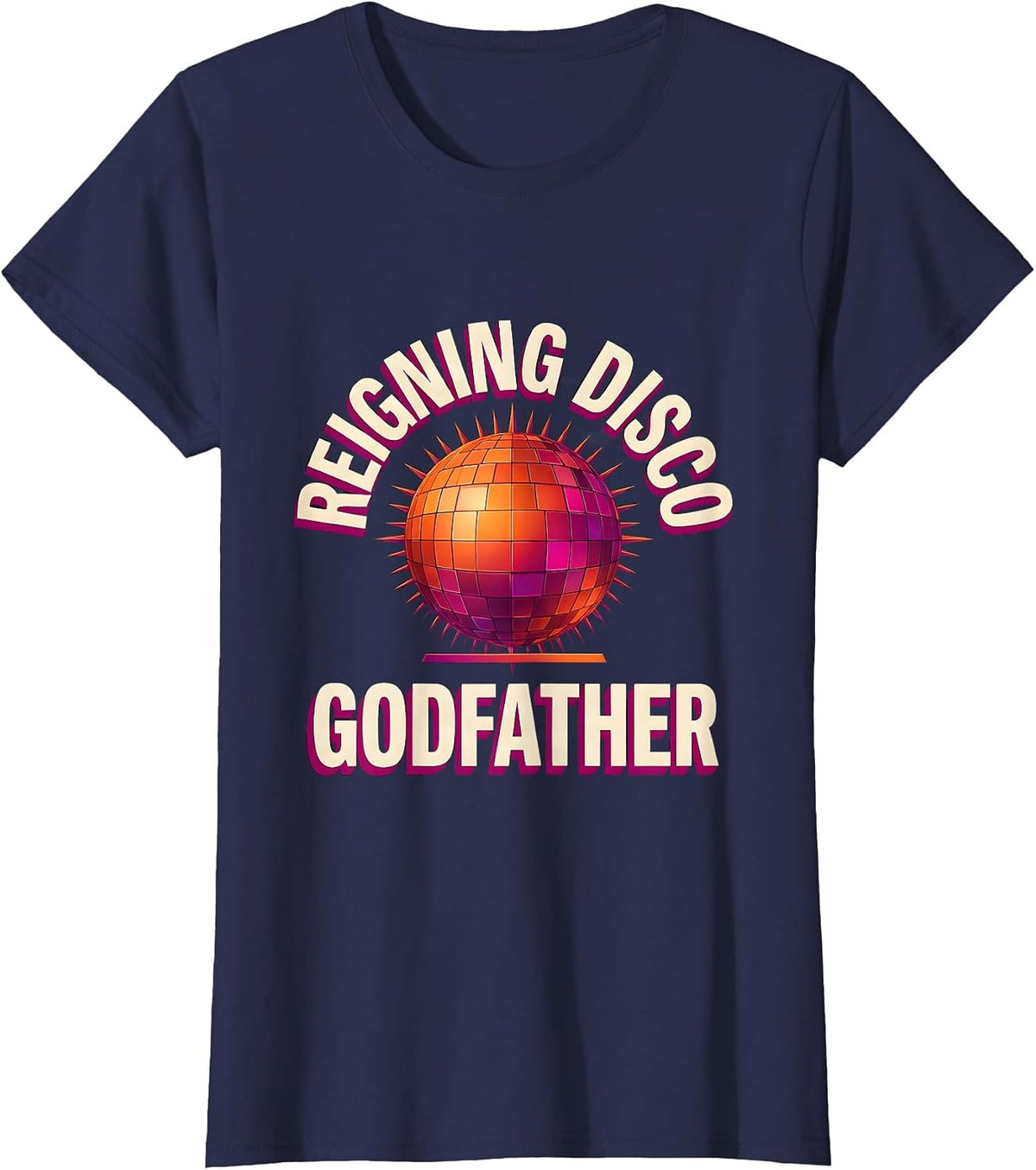 Women's Reigning Disco Godfather Gradient Retro 70s Disco Party T-Shirt - Navy Blue