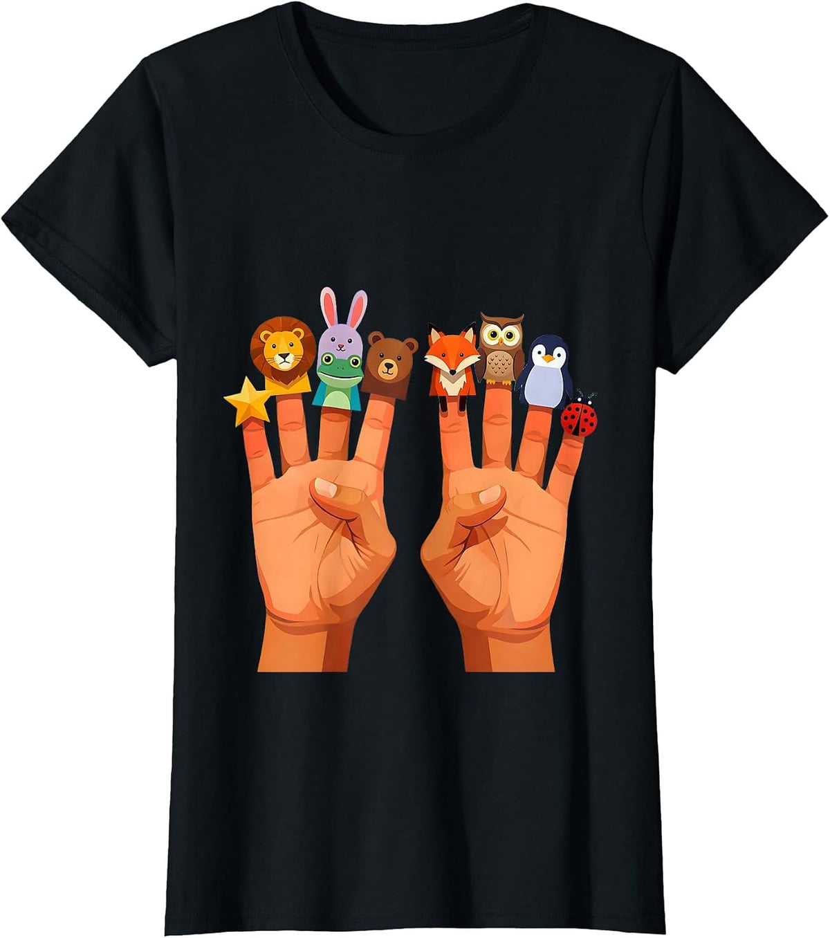 Kindergarten Teacher Finger Puppet Characters Tee T-Shirt - Black