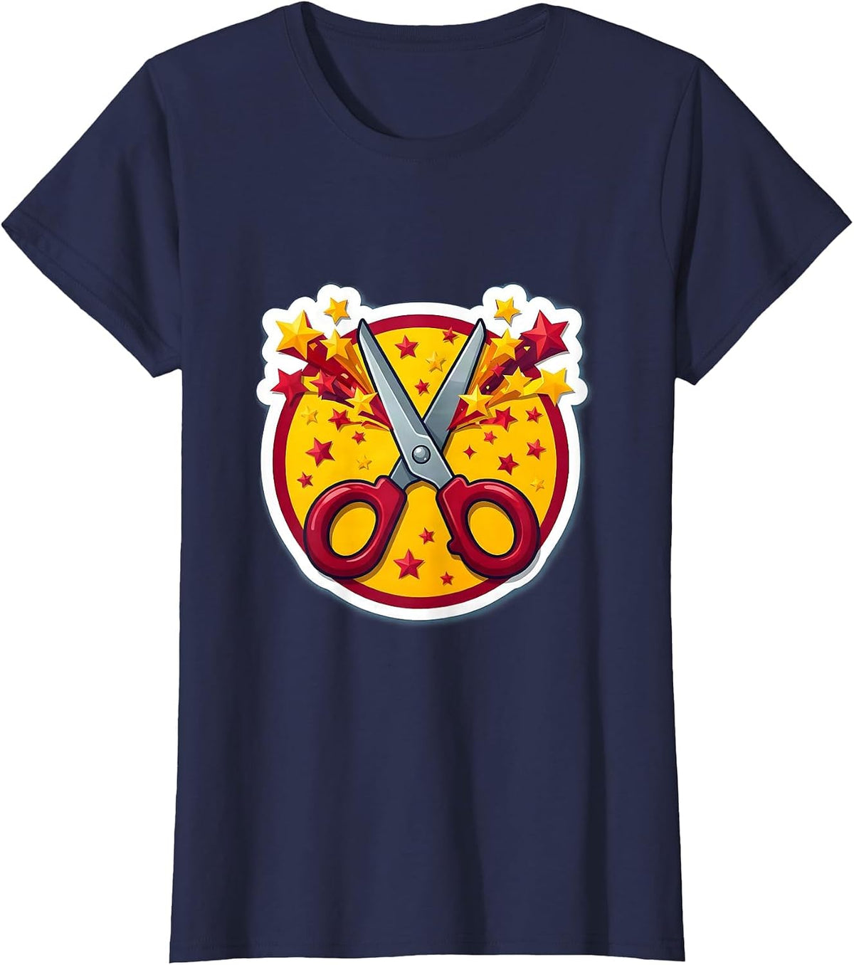 Women's Preschool Teacher Scissors Cutting Stars Graphic T-Shirt - Navy Blue