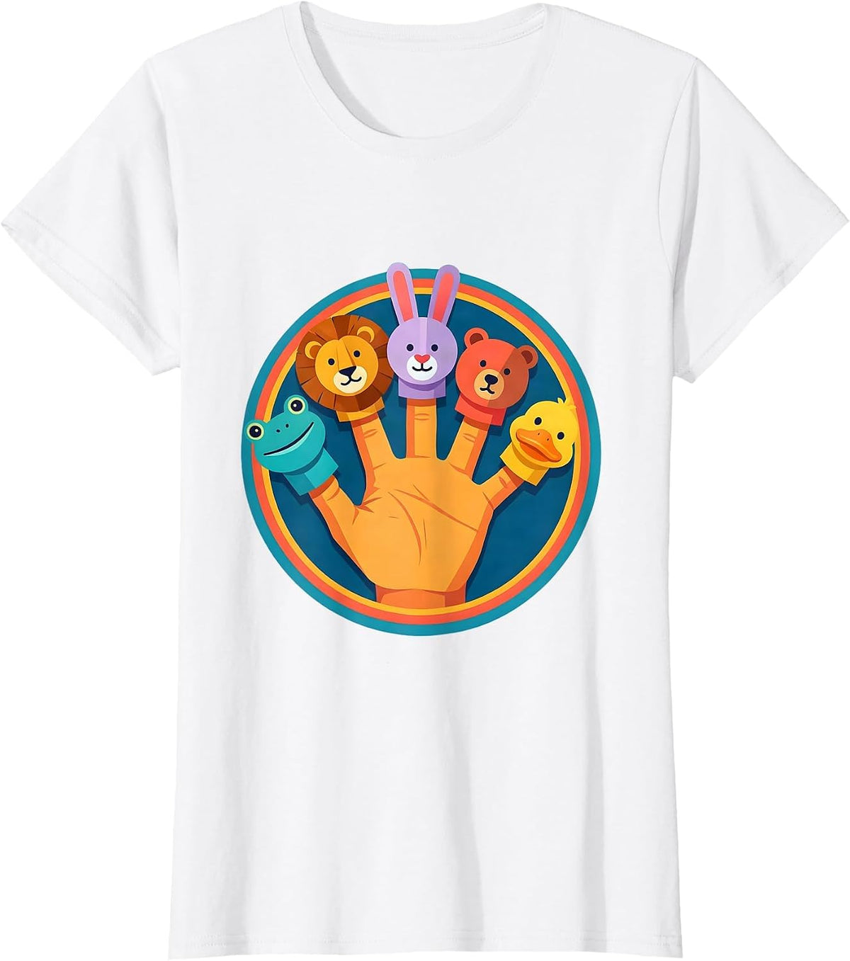 Women's Preschool Teacher Finger Puppet Collection Graphic T-Shirt - White