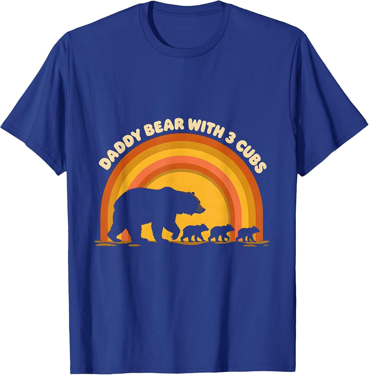 Men's Daddy Bear with 3 Cubs Retro Family Pride Father's Day T-Shirt - Royal Blue