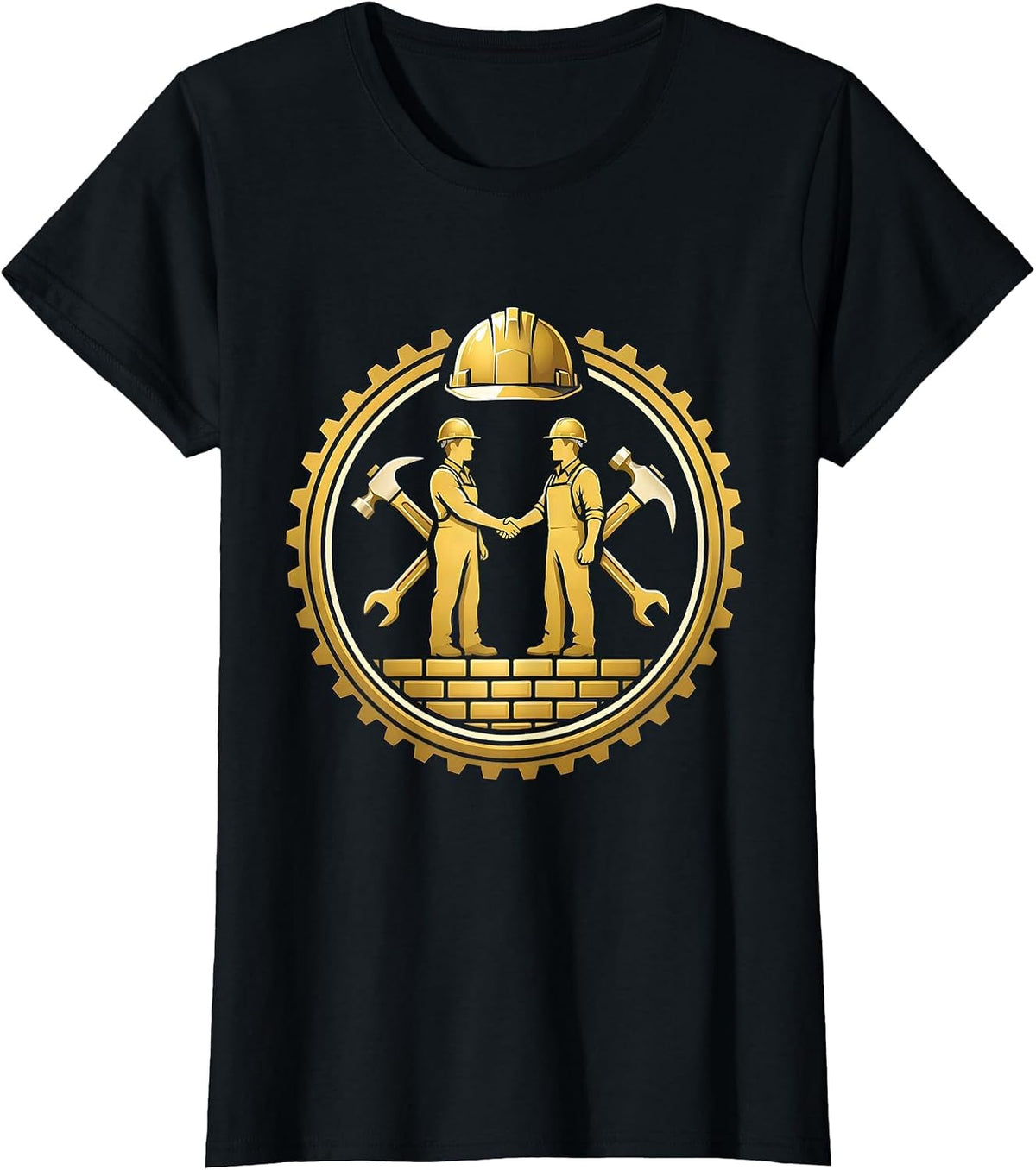 Workers Handshake Over Foundation Graphic Tee T-Shirt - Black