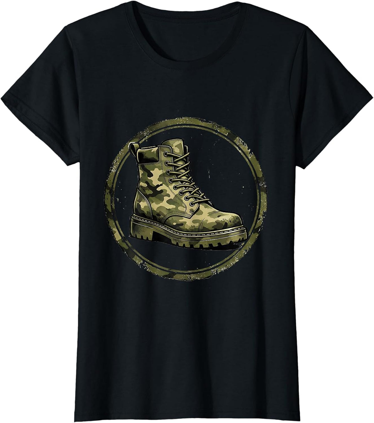 Old School Camo Army Boot Graphic T-Shirt - Black