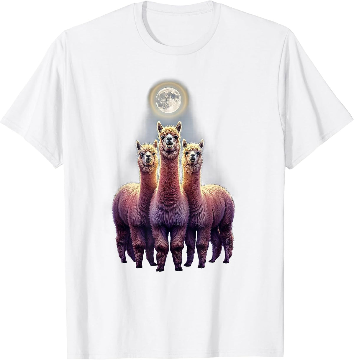 Three Alpaca Moon Howling Absurd Meme Humor T-Shirt - White