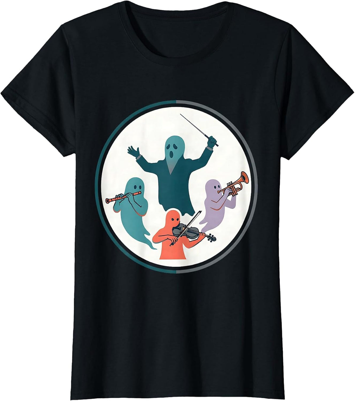 Ghost Band Music Teacher Halloween Humor T-Shirt - Black