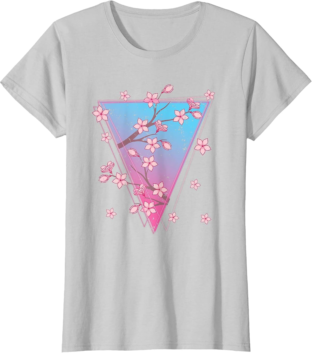 Pink Flower Japan Sakura Synthwave Vaporwave Cherry Blossom T-Shirt - Silver Grey