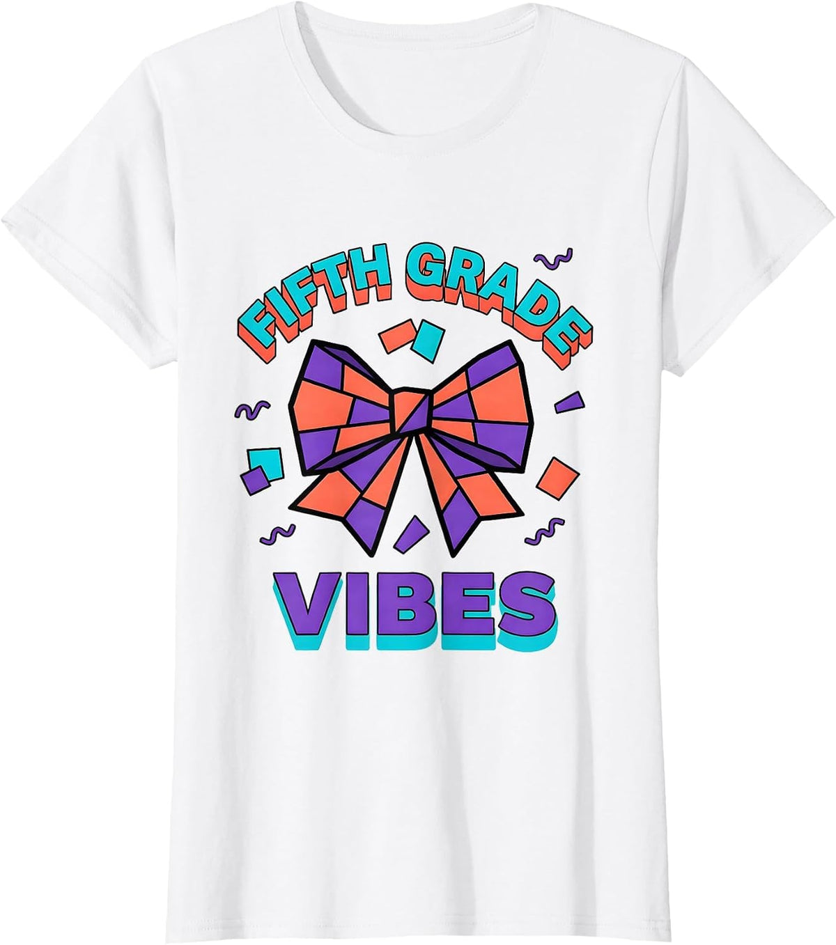Women's Fifth Grade Vibes Memphis Postmodern Coquette Bow Back T-Shirt - White