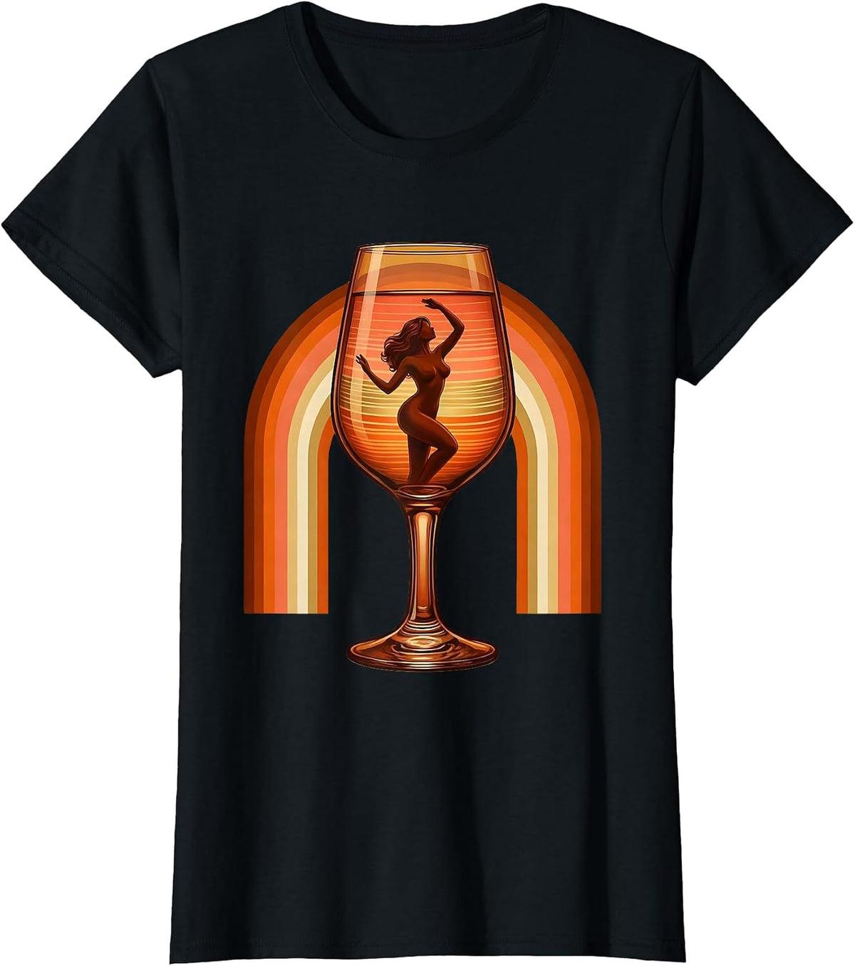 Women's Gigi Champagne Glass Silhouette Graphic Tee T-Shirt - Black