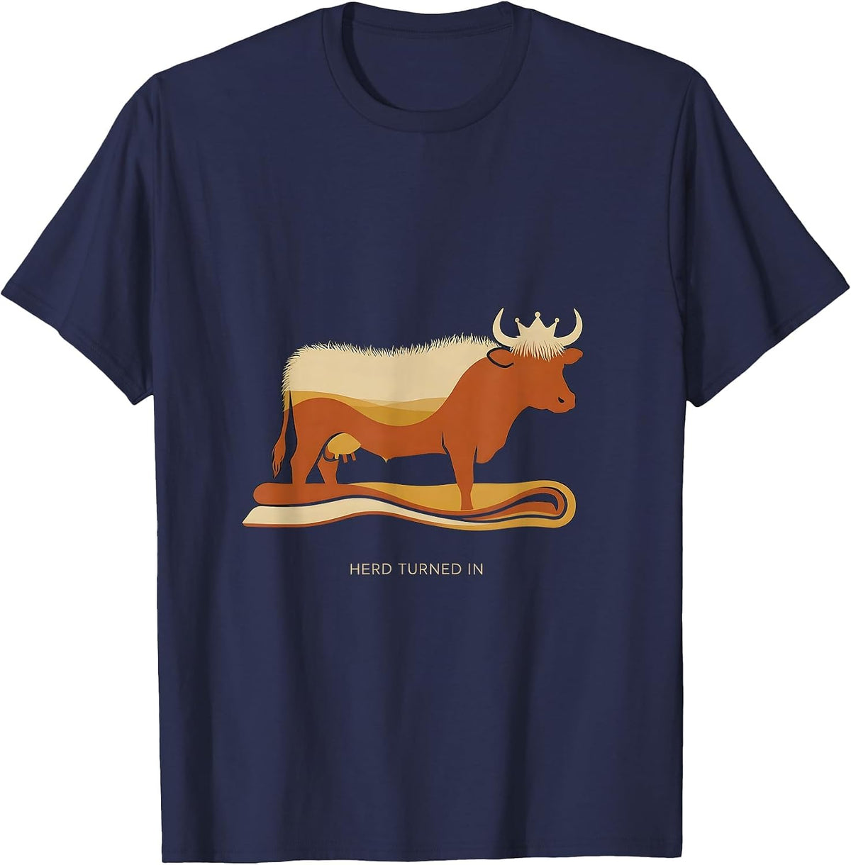 Herd Turned In Funny Highland Cow Cozy Pajama Sleepwear T-Shirt - Navy Blue