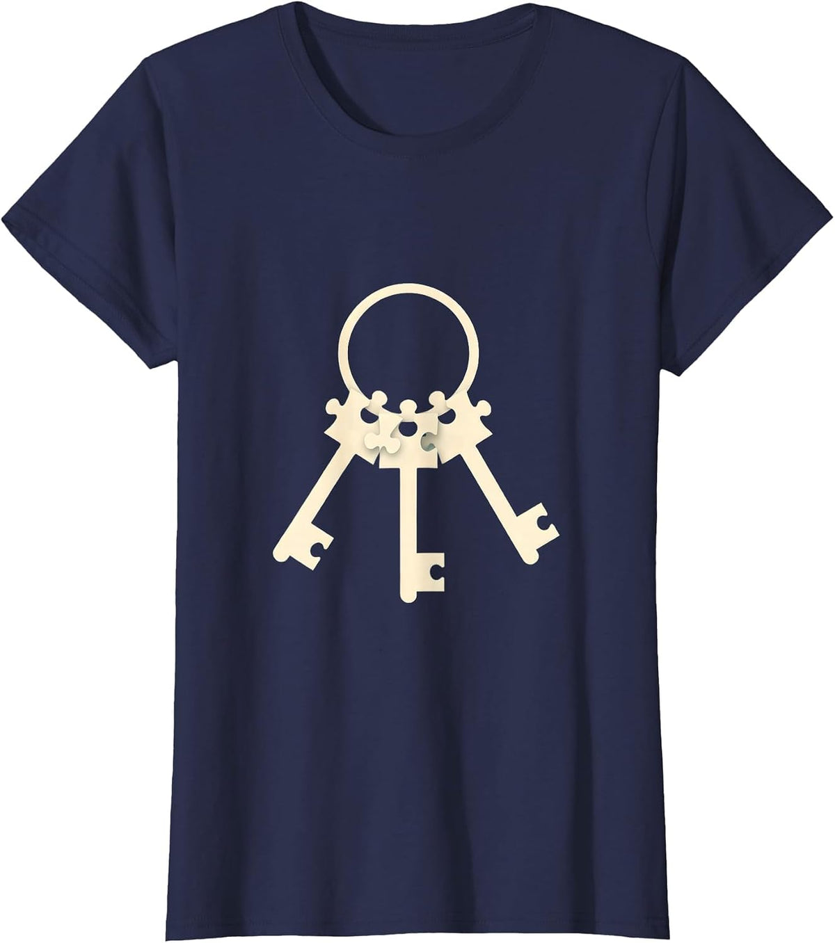 Women's Sped Teacher Puzzle Piece Keys Keyring Graphic T-Shirt - Navy Blue