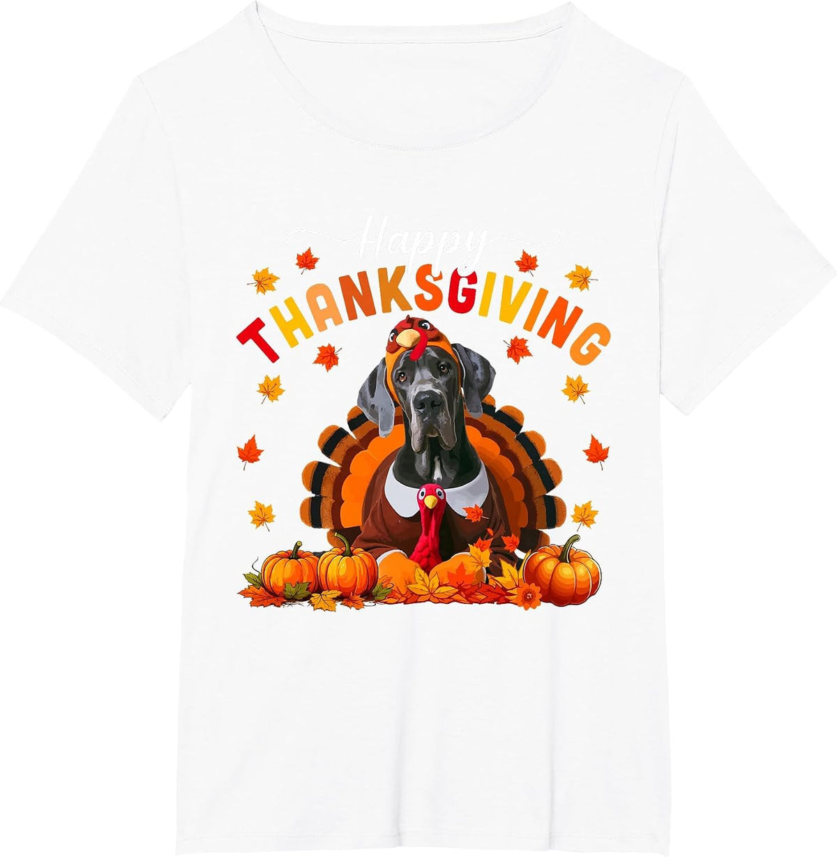 Happy Thanksgiving Great Dane Cosplay Fall Turkey Owner Kids T-Shirt - White