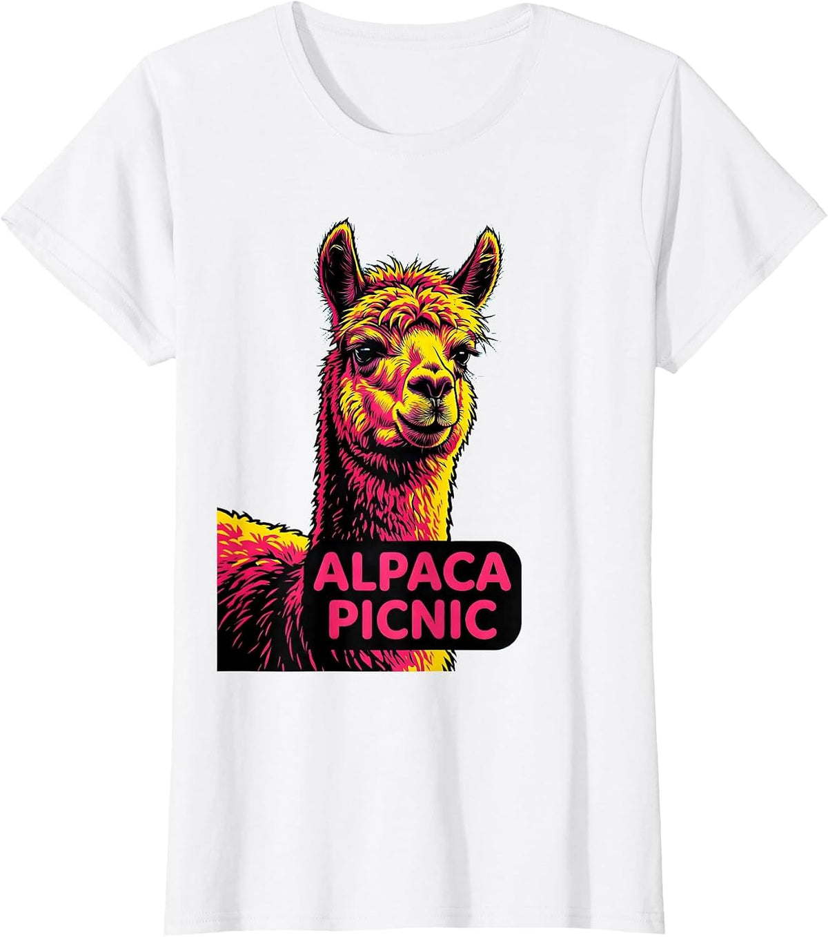 Women's Alpaca Picnic Pop Art Funny Alpaca Lover Humor T-Shirt - White