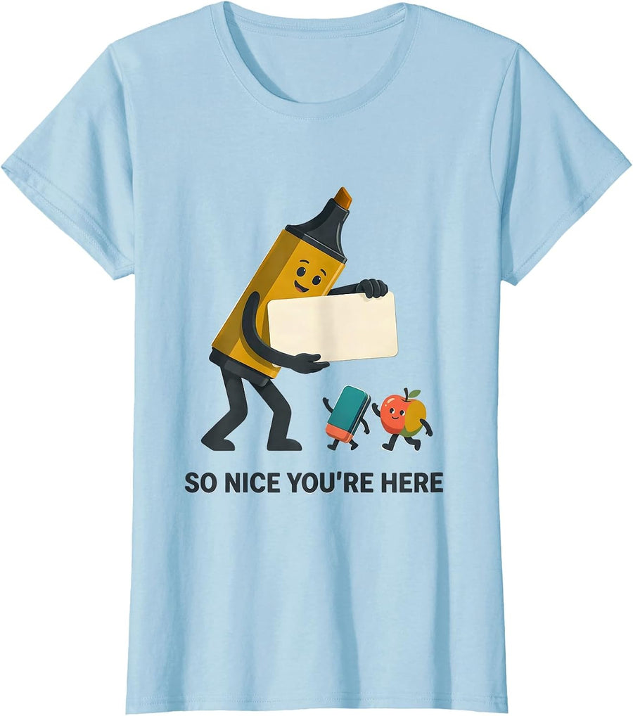 Women's So Nice You're Here Midcentury Modern Teacher Student Back T-Shirt - Baby Blue