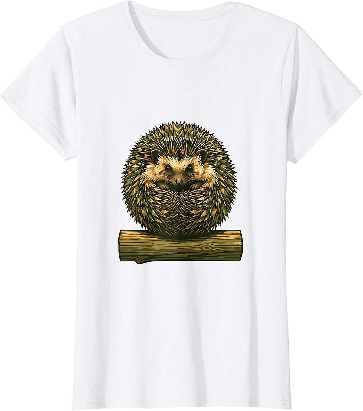 Women's Kids Camo Hedgehog Curled on Log T-Shirt - White