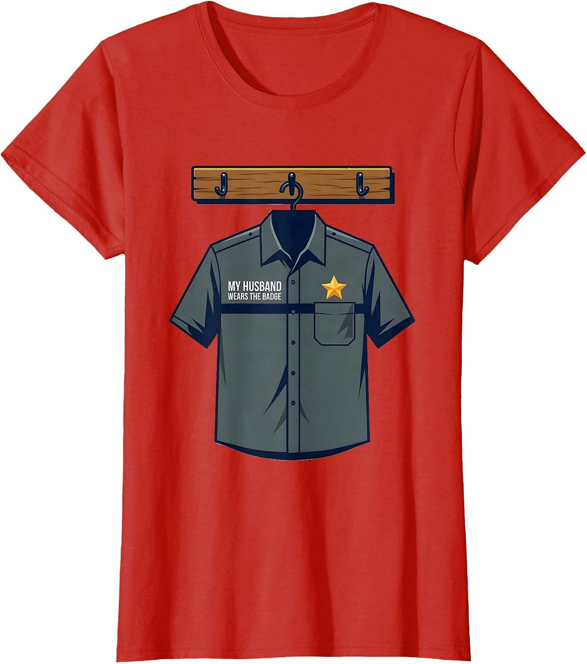 My Husband Wears The Badge Thin Blue Line Police Support T-Shirt - Red