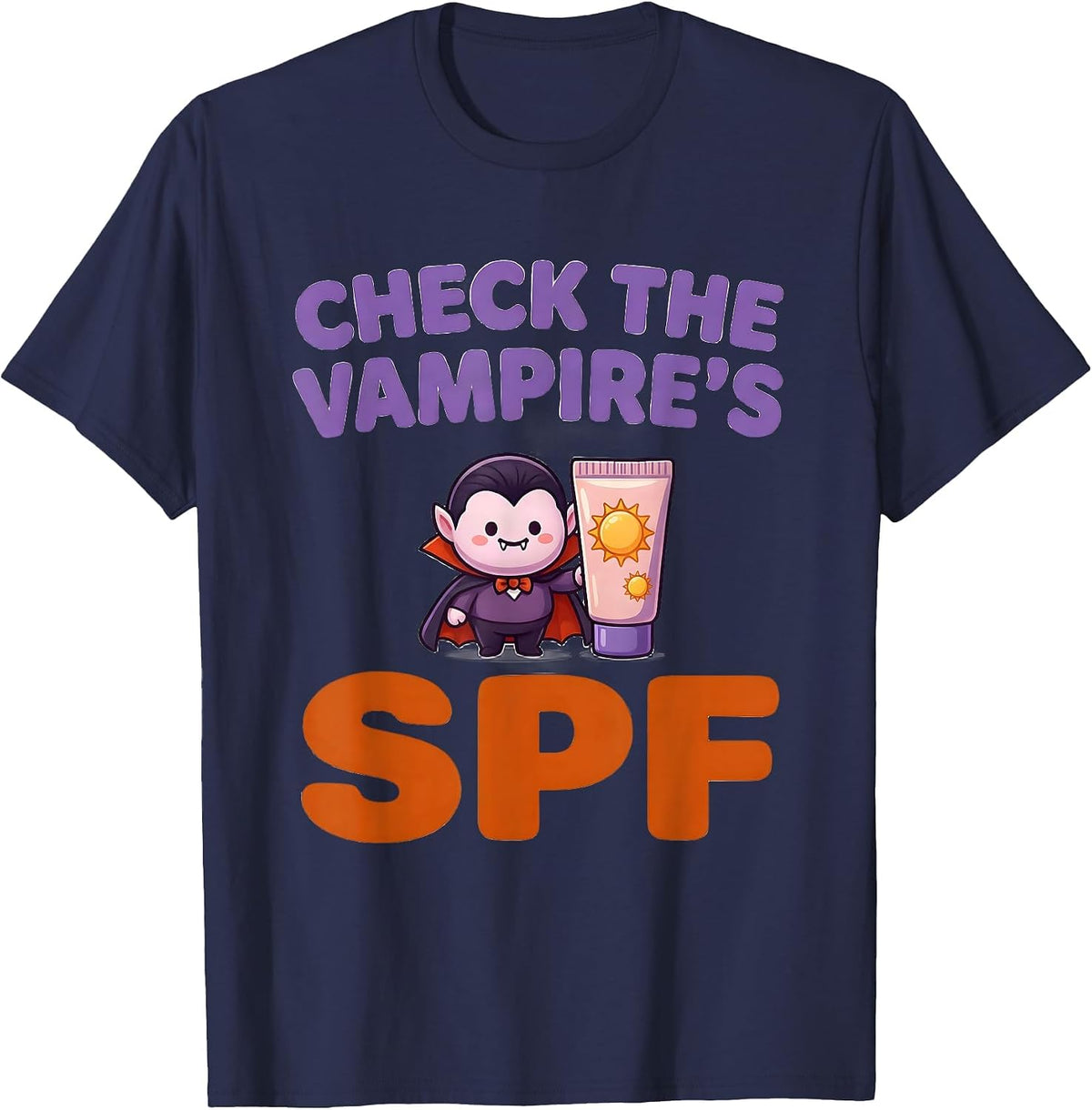 Check The Vampire's SPF Cute Kawaii Halloween Dermatology T-Shirt - Navy Blue