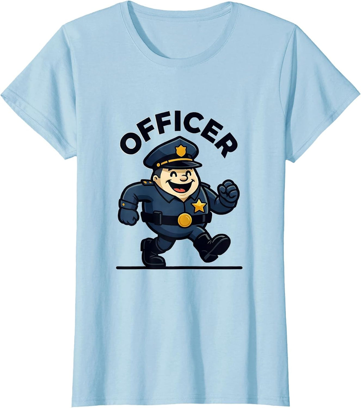 Women's OFFICER Cheerful Marching Mascot Police Costume Halloween T-Shirt - Baby Blue