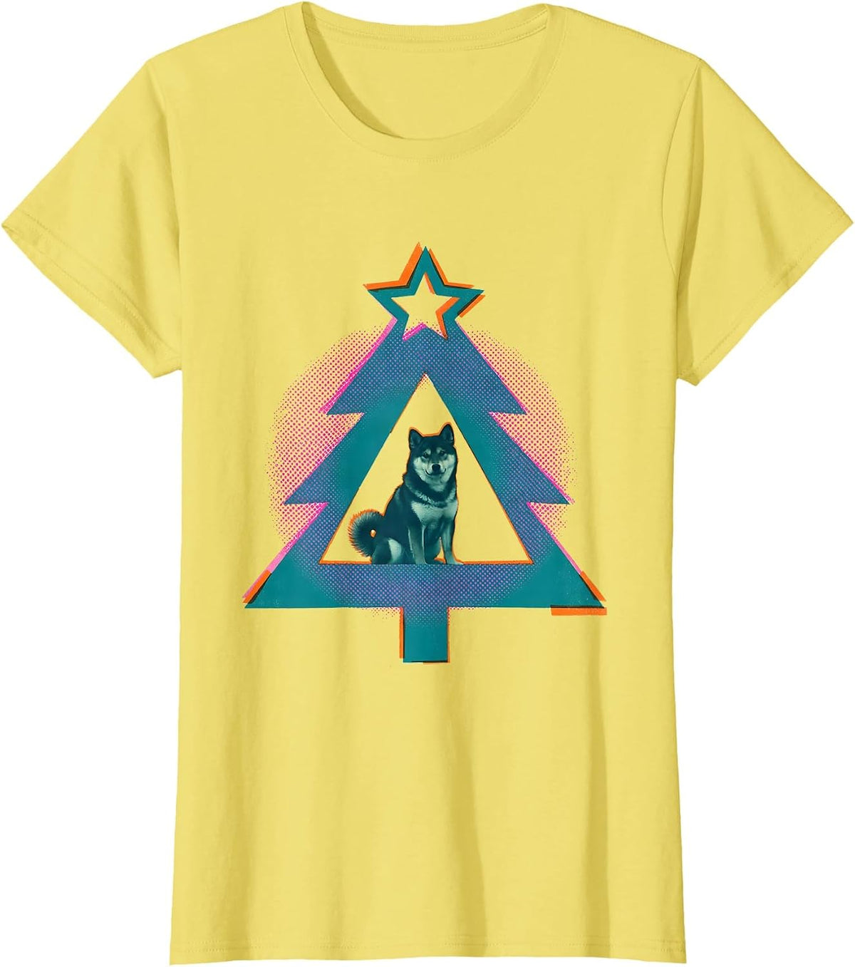 Triangular Christmas Tree Shiba Inu Dog Lover Humor T-Shirt - Lemon Yellow