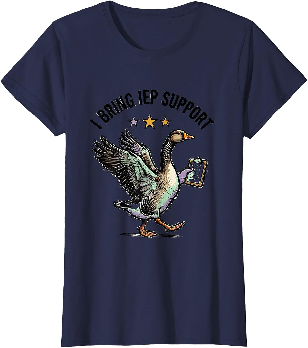 Women's I Bring IEP Support Funny Special Education Teacher Silly T-Shirt - Navy Blue