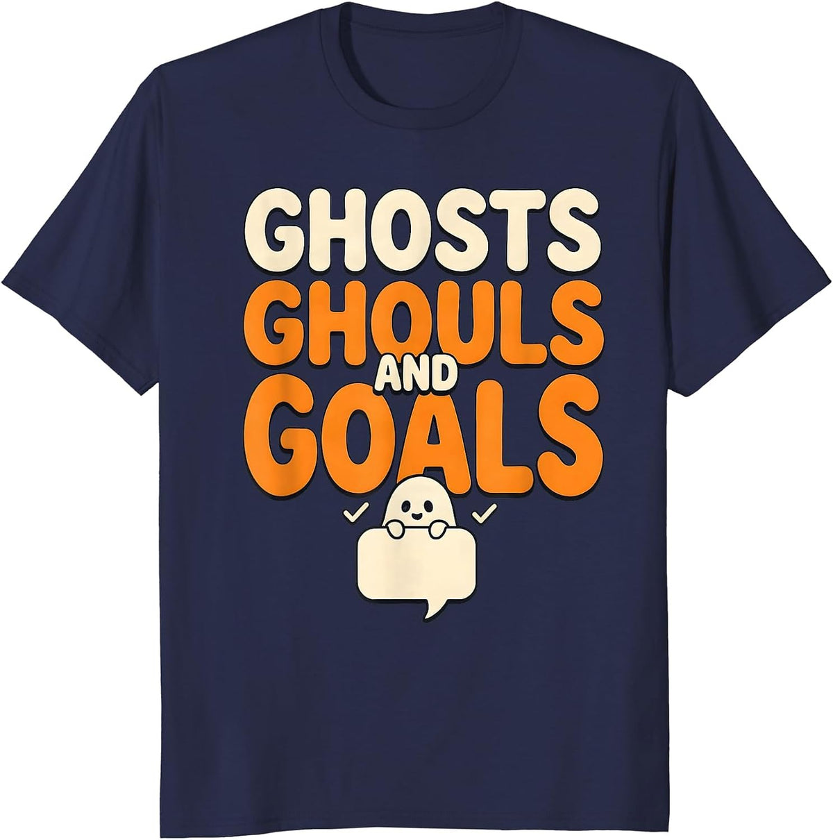 Men's Ghosts Ghouls and Goals Funny Halloween SLP Teacher Speech T-Shirt - Navy Blue
