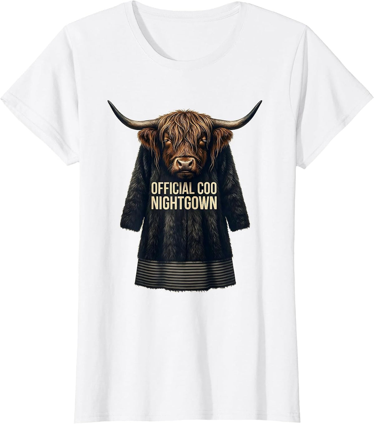 Official Coo Nightgown Whimsical Highland Cow Cozy Sleepwear T-Shirt - White